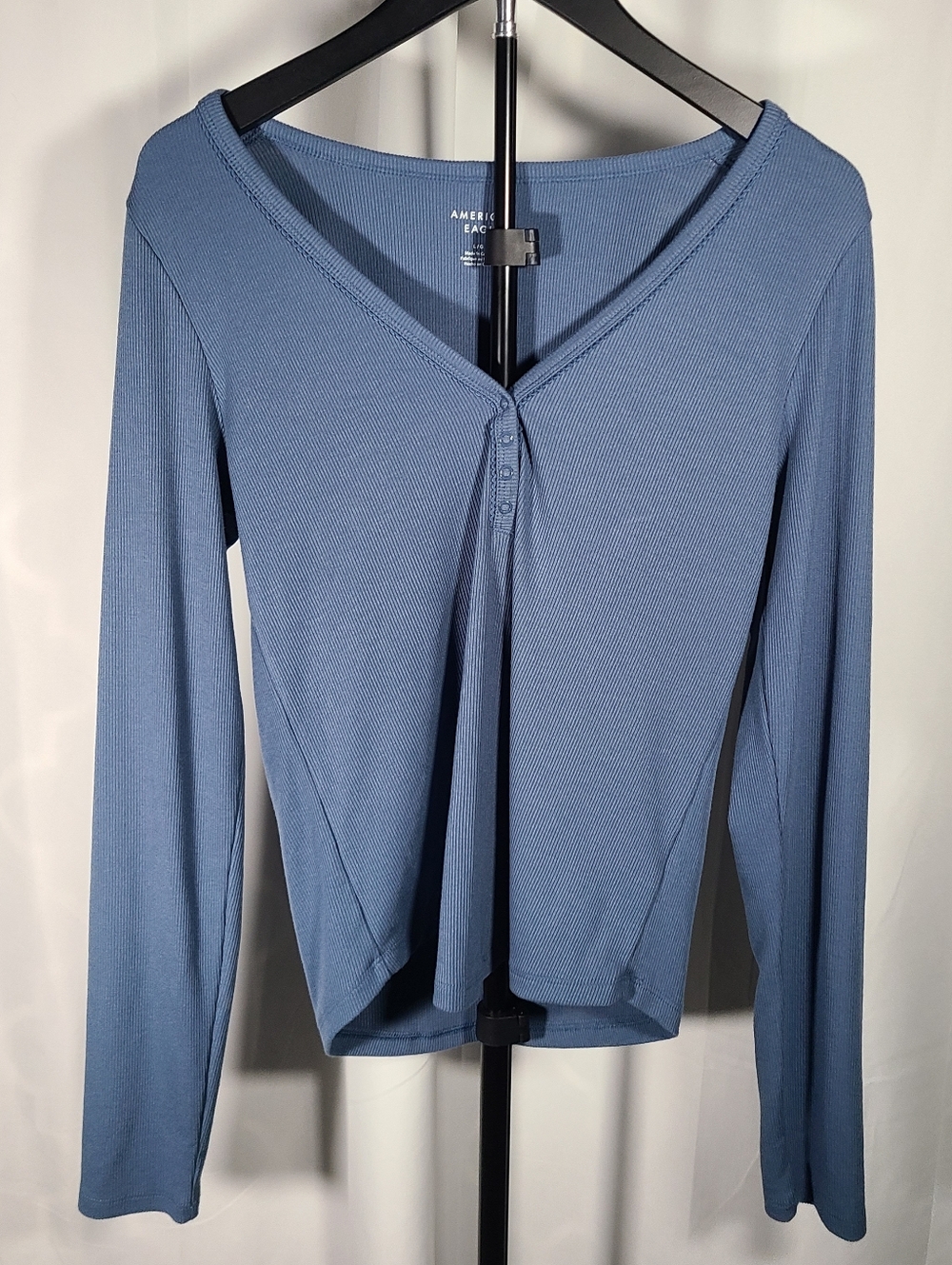 American Eagle Ribbed Top in Dusty Blue